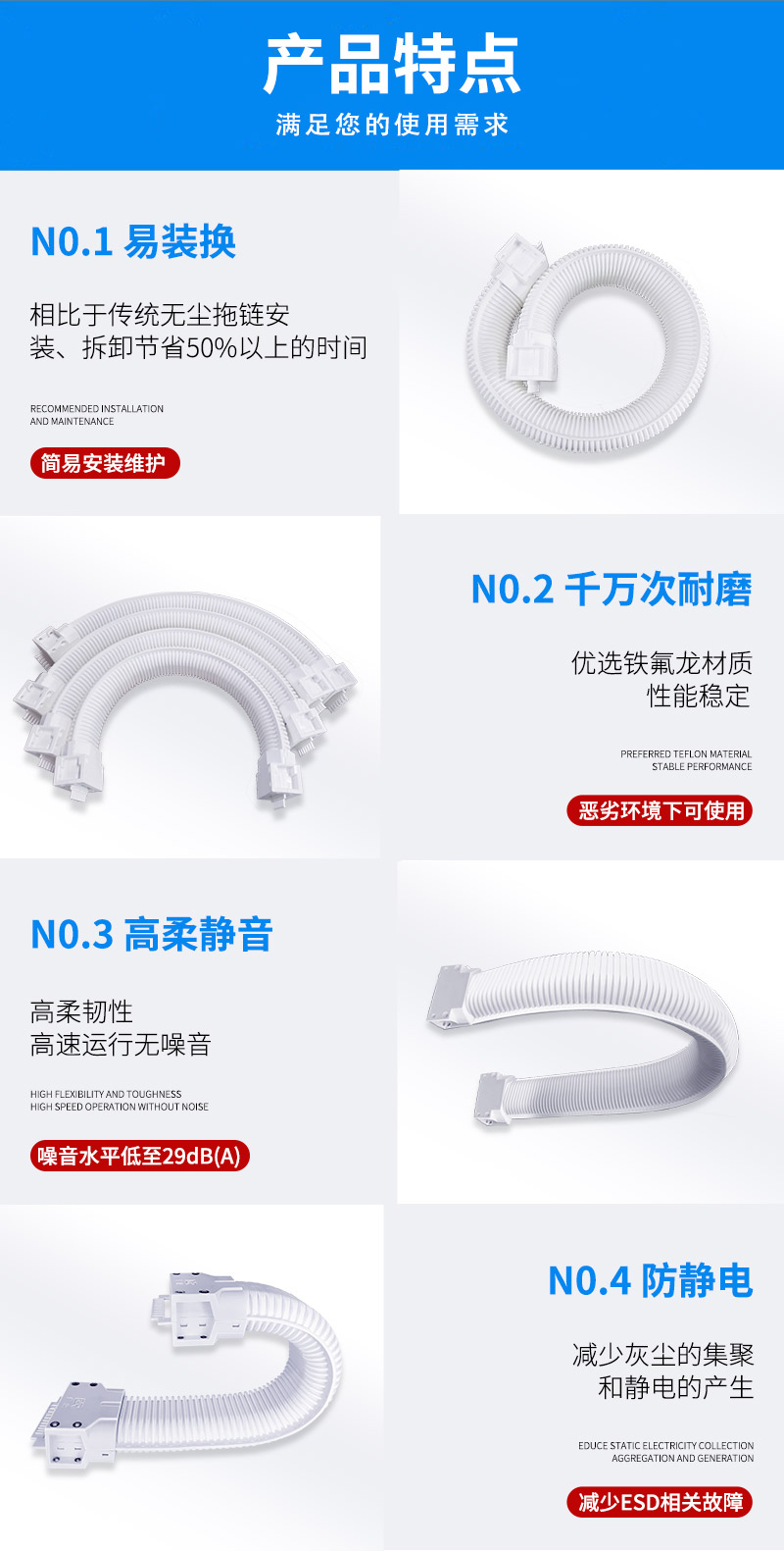 廣柔波紋管拖鏈高柔無塵拖鏈管線包產品特點